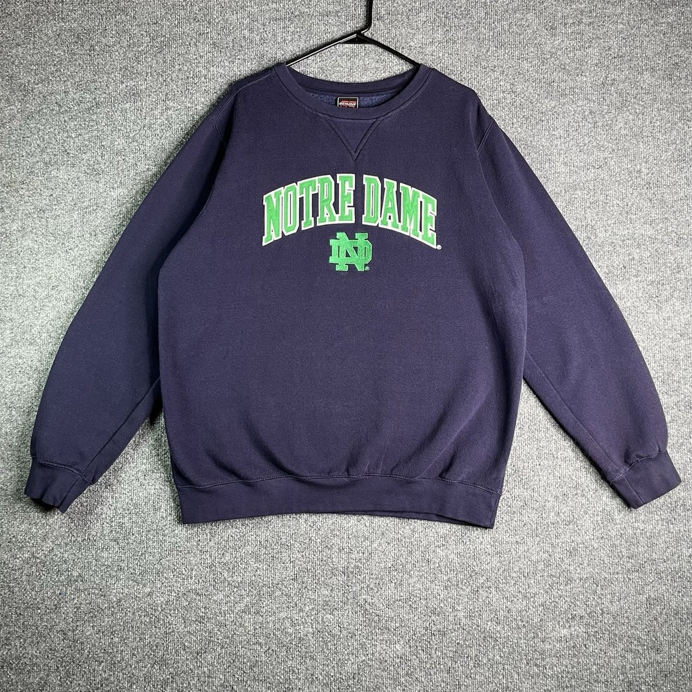 Vintage Notre Dame Sweatshirt Large Pullover‎ Crewneck Blue Embroidered